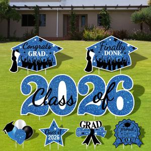 2026 Graduation Yard Sign Stakes Decorations - Congrats Grad Class of 2026 Outdoor Lawn Decor - High School College Grad Graduation Party Decoration Supplies(Blue)