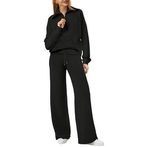 XIEERDUO Lounge Sets For Women 2025 Half Zip Sweatshirt And Wide Leg Sweatpant 2 Piece Outfits Sweatsuit Tracksuit XL
