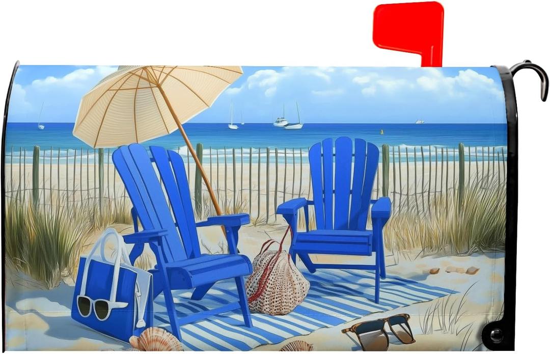 Sweetshow Summer Beach Life Mailbox Covers Magnetic Standard Size 25.5" X 21",Blue Ocean Nautical Coastal Theme Mailbox Wraps Post Letter Box Cover for Holiday Garden Yard Decor