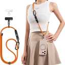 TORRAS Phone Lanyard with Hanging Loops, Durable Carabiner, Adjustable Anti Theft Phone Strap Crossbody, Skin-Friendly, 2 Tabs, Universal Cell Phone Neck Lanyard for Daily & Outdoor Activities, Orange