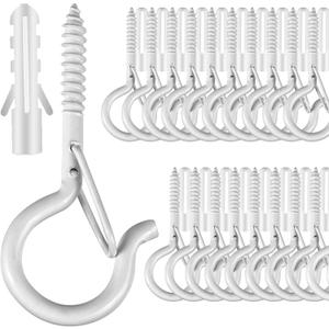 25 PCS Screw-in Hooks for Outdoor String Lights, Q Hangers Hooks Outdoor for Outside, Swivel Hanging Basket Patio Light Hooks with Safe Buckle Screw in Planter Eye Hook for Wall Ceiling, White
