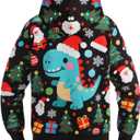 GRAJTCIN Kids Ugly Christmas Sweater for Boys Girls, Long Sleeves Hoodies Non-knited Sweatshirt (Black, XL)