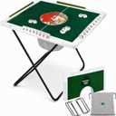 Folding Mahjong Table, 23.6" Square 4-Player Foldable Portable Game Table w/ Green Felt, Shuffle Hole, Tile Rack Grooves, Detachable Legs & Storage Bag for Indoor Outdoor Mahjong Domino Poker Puzzle