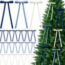Chuangdi 30 Pcs Blue Velvet Ribbon Bows Christmas Tree Ornaments 5x9 Inch Vintage Blue White Double-Sided Premade Velvet Gift Wrapping Bows for Tree Garland Wreath Xmas Decorations, 3/8'' Wide