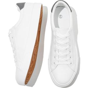 FRACORA Mens White Tennis Shoes Low Top Fashion Sneakers PU Leather Casual Shoe for Men (White) 45