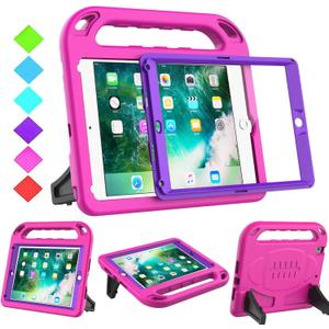 BMOUO Kids Case for iPad 9.7 2018/2017/iPad Air 2/1, iPad 6th/5th Generation, Built-in Screen Protector, Shockproof Handle Convertible Stand Case for iPad 6th/5th Gen 9.7', Purple Rose