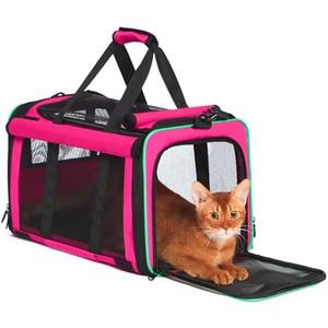 Pet Carrier, Durable Airline Approved Dog Cat Carrier, Collapsible Cat Travel Carrier Bag with Rollable Cover, Soft Cat Carrier for Small Medium Cats & Dogs Under 20 lbs, Pink