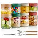 Qipecedm 8 Pack Overnight Oats Containers with Lids, Large & Small Glass Mason Jars 16oz & 10 oz, Breakfast Oatmeal Container to Go, Salad Meal Prep Jars for Food Storage, Mush Chia Seed Pudding Jars