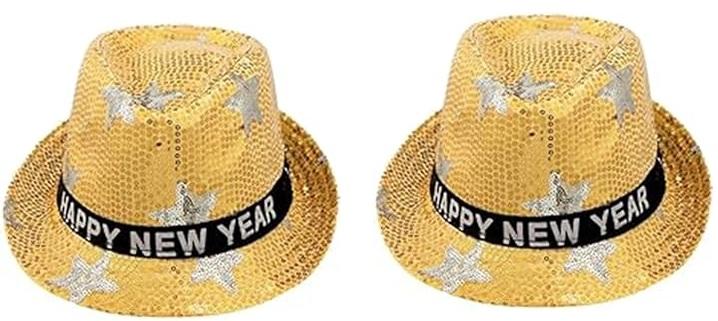 2 Pack New Year Hat Fedora Hats New Years Hats New Year Eve Sequin Hat Gold Black Silver Happy New Year Hat for Adults Men and Women Christmas New Year Party Decorations