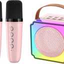EFAILY Karaoke Machine for Kids, Christmas Birthday Gifts Toys Portable Bluetooth Speaker with 2 Wireless Microphones, Mini Karaoke Machine with LED Light for 4-12+ Years Old (Pink)