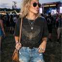 Vintage Rock Band T-Shirts for Women Retro Free Bird Eagle Graphic Country Music Tees Casual Loose Short Sleeve Tops (Black, L)