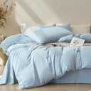 JELLYMONI Cotton Duvet Cover Queen Size - 100% Washed Cotton Linen Like Textured Comforter Cover, 3 Pieces Breathable Soft Bedding Set with Zipper Closure (Queen 90"x90")