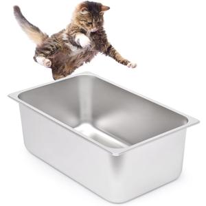 Kichwit Stainless Steel Cat Litter Box with High Sides, Metal Litter Pan for Cat, Non Stick Smooth Surface, 21.1" L x 13.1" W x 7.8" H