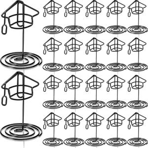 SiliFine 48 Pcs Black Grad Cap Table Number Holders, 2 Inch Graduation Picture Display Grad Centerpieces for Tables Class 2026 Graduation Party Supplies
