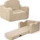 Comfy Toddler Chair for Kids, 2-in-1 Toddler Soft Plush Couch Fold Out, Convertible Kids Couch to Lounger, Baby Sofa for Boys and Girls, Beige