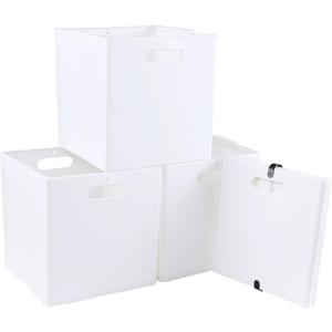 4-Pack Collapsible Plastic Storage Cube Bins, White Foldable Cube Storage Bins