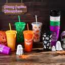 Yoiemivy 24 Pack Halloween Plastic Cups Bulk 24 oz Reusable Halloween Party Cups Cute Ghost Tumblers with Lids and Straws for Party Drinkware Supplies