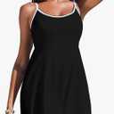 Aleumdr Women's One Piece Swimsuit Floral Print Whip Stitch Tummy Control Swimdress Skirt Bathing Suit with Pocket - Large