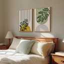 Large Framed Green Boho Wall Art Set of 2 for Living Room, Mid Century Modern Bohemian Botanical Geometric Artwork for Walls, Neutral Canvas Painting Print Wall Decor for Bedroom Home Office, 24x36 In