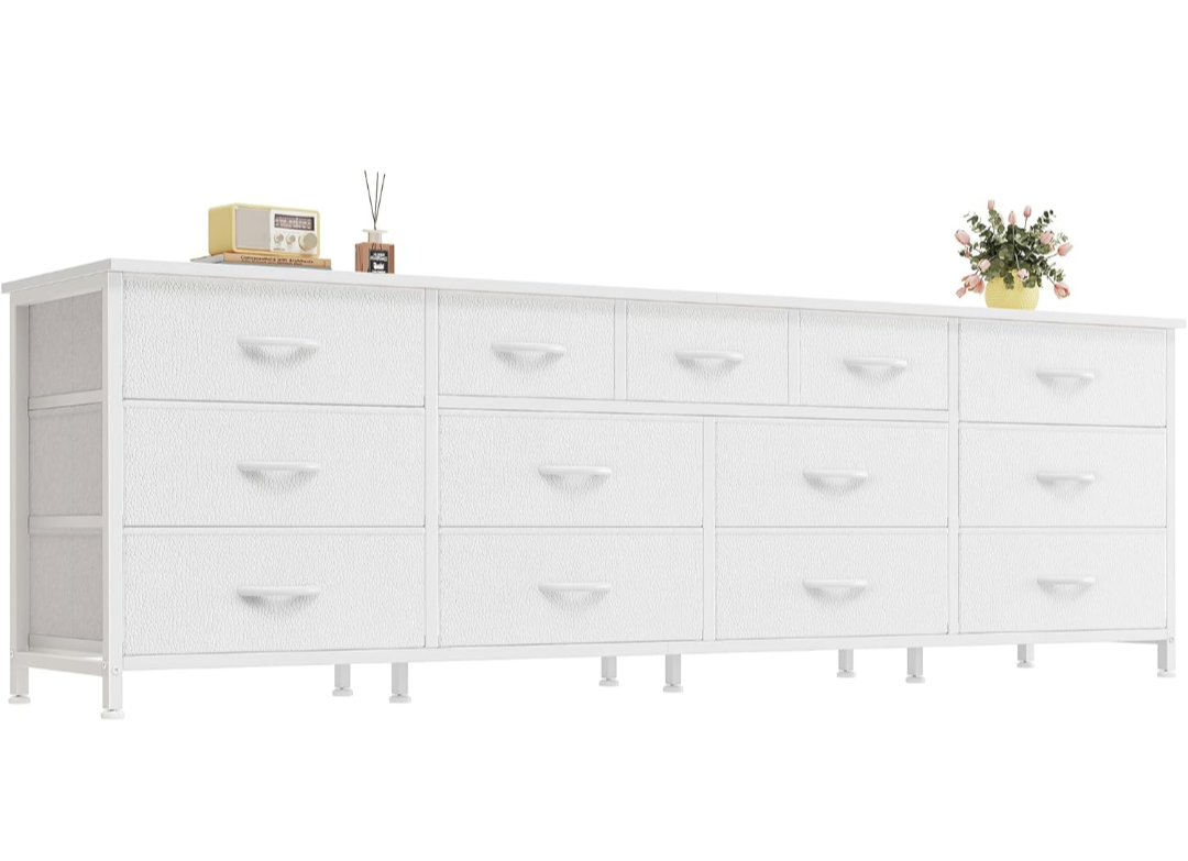Huuger 70 Inch White Dresser for Bedroom, TV Stand for 65, 75, 80 Inch TV, 13 Fabric Drawer Long Dresser, Wide Chest of Drawer, Storage Units for Bedroom Huuger 70 Inch White Dresser for Bedroom, TV Stand for 65, 75, 80 Inch TV, 13 Fabric Drawer Long Dresser, Wide Chest of Drawer, Storage Units for Bedroom