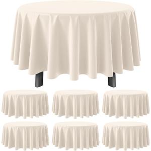 6Pcs 84Inch Beige Tablecloths for Round Tables,Disposable Plastic Ivory Table Cloth,Waterproof Cream Table Cover for Birthdays Weddings Anniversary Party Decorations