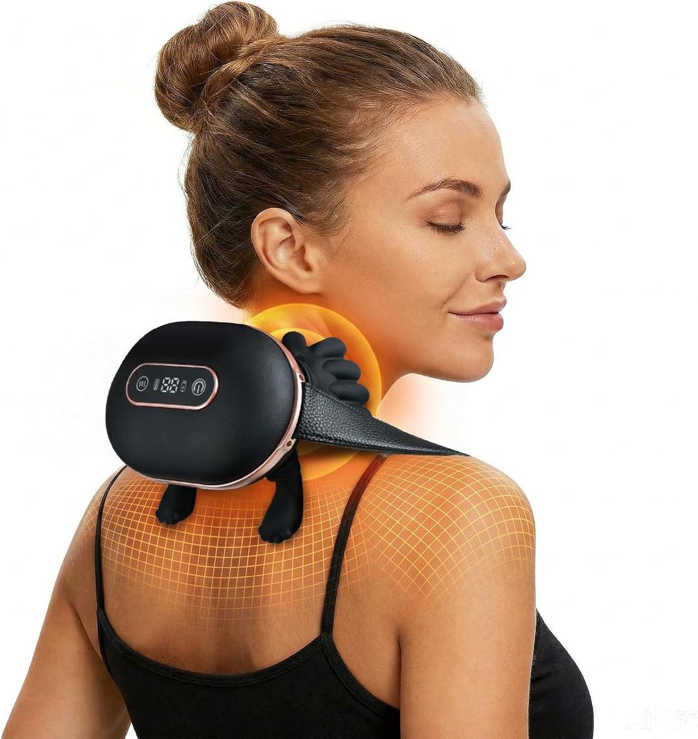 Neck and Back Massager with Fingers,Bionic Real Palm Massager with Heat,Electric Cervical Massage for Shoulder, 4D Deep Tissue Kneading,Ideal for Office,Home,Travel & Gifts (Black)