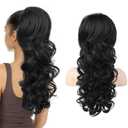 SEIKEA Ponytail Extension, 22" Long Wavy Curly Drawstring Ponytail Multi-layered Fluffy Thick Clip in Hair Extensions Natural Soft Synthetic Hairpiece Chocolate Brown with Caramel Blonde Highlights