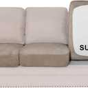 H.VERSAILTEX Sectional Cushion Covers Individual Seat Cushion Cover Stretch Sofa Covers Washable Soft Suede Couch Covers for Sectional Sofa(3 Piece Sofa Cover,Sand)