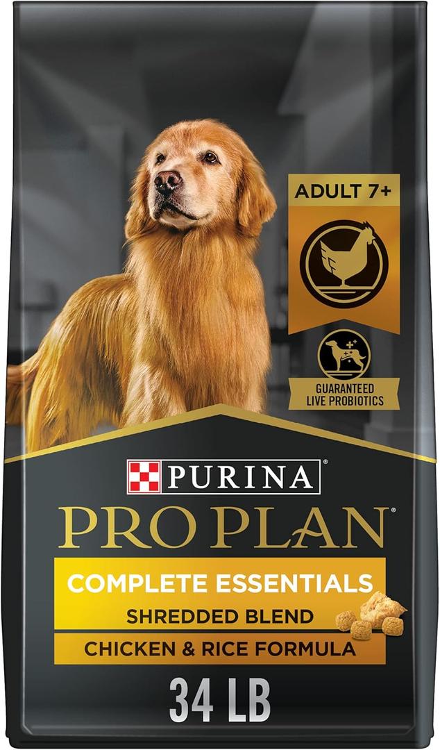 Purina Pro Plan Senior Dog Food With Probiotics for Dogs, Shredded Blend Chicken & Rice Formula - 34 lb. Bag (Pack of 1)