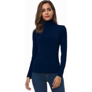 Women Long Sleeve Turtleneck Slim Fitted Based Layer Lightweight Active Shirt Pullover Tops (Large, 4-navy)