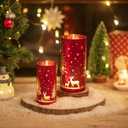 Hewory Christmas Hurricane Candle Holders: Red Gold Reindeer Christmas Decor Set of 2, Glass Candle Holder for Table Centerpiece Mantel Window Kitchen Living Room
