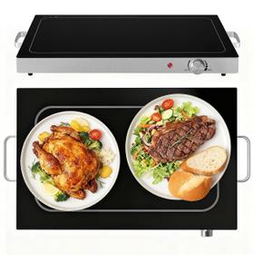 OLIXIS Electric Warming Tray 25" x 15", Full Glass-Top Food Warmer with Adjustable Temperature Control, Food Warming Mat for Buffet, Sabbath, Holiday Parties and Daily Dining, Black