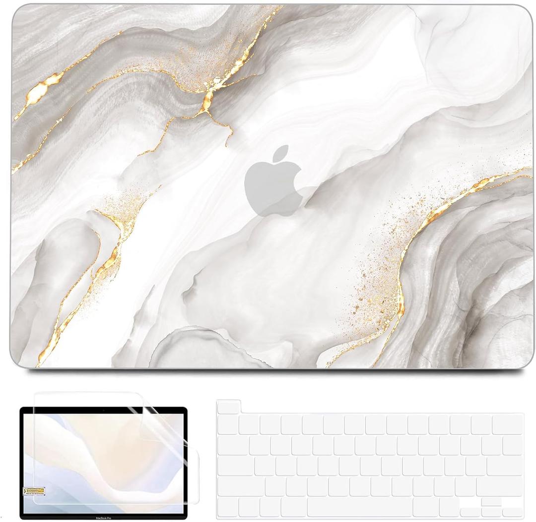 BELKA Compatible with MacBook Pro 13 inch Case M2 2025 2024 2023 2022-2016 A2338 M1 A2251 A2289 A2159 A1989 A1708 A1706, Plastic Hard Shell Case + Keyboard Cover +Screen Protector, White Marble