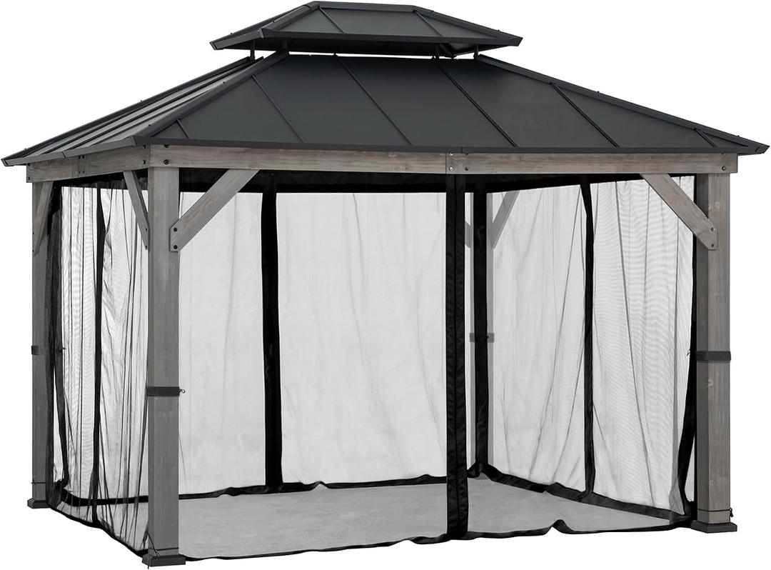 Sunjoy Replacement Mosquito Netting Panels, Waterproof 4-Panels Screen Walls for 10 x 12 ft Gazebo, Patio & Backyard Protection, Black