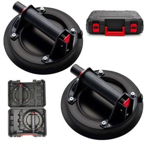 8" Heavy Duty Suction Cup to Lift Large Glass, Tile, Marble, Industrial Vacuum Suction Lifter with Handle for Glass Lifting & Replacement, 240 lbs Load Capacity, Carrying Case (2 Pack) (Black)