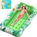 Pool Floats Adult,76"x48" XL Inflatable Tanning Pool Lounger Float with Pillow,4 in 1 Suntan Tub Sunbathing Raft Floatie Water-Filled Mattress Kids Pool Ball Pit,Perfect for Party&Relax,Green