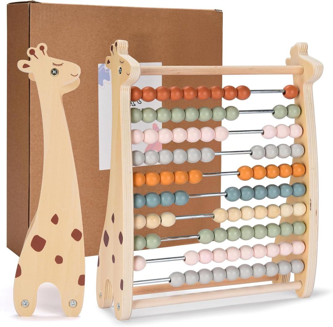 Abacus for Kids - Math Counting Toy Made of Wooden Beads and Rack - Children's Wood Number Counters for Teaching Addition, Subtraction