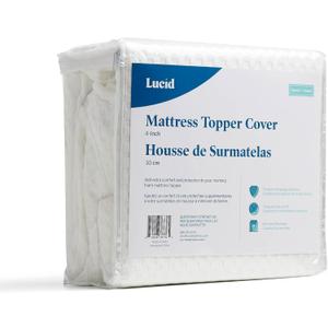 Lucid 4 Inch Mattress Topper Cover Queen  Cover For Mattress Topper - Mattress Topper Cover with Zipper  Twin Mattress Cover - Cover Only,White