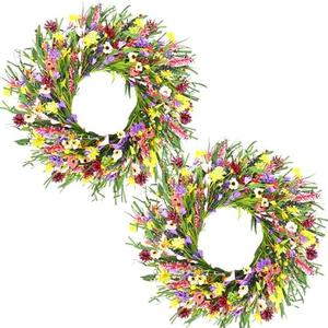 Hotop 2 Pcs Spring Summer Door Wreath for Front Door 22'' Artificial Daisy and Lavender Wildflower Big Faux Spring Floral Flower Wreath for Indoor Outdoor Home Wedding Party Decor