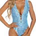 Aranmei Sexy Lingerie for Women Hollow Out Floral Lace Bodysuit One Piece Lingerie Deep V Teddy Babydoll Underwear, XL