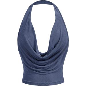SOLY HUX Women's Cowl Neck Halter Neck Going Out Tops Open Back Sleeveless Y2k Crop Tank Top (Medium)