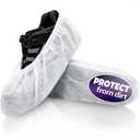 100 Pcs White Shoe Covers Disposable (50 Pairs) - Disposable Shoe Covers for Indoors, Thin Non-Woven Fabric, Stretch Fit Up to 15.7" - Single-Use & Not Waterproof for Home Use, Cleaning & Guest Visits