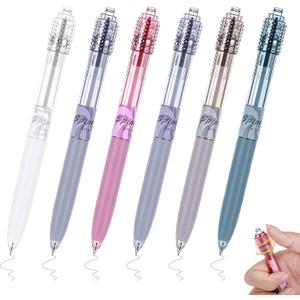 Crtiin 6 Pcs Fidget Spinner Pens for Adults Black Ink Gel Pens with Fidget Ball Stress Relief Pen Spinning Pen for Office Supplies Journaling (Cylinder, Bright)