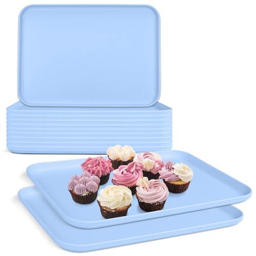 Plastic Serving Trays, 12 Pack Cafeteria Trays Plastic Fast Food Tray for DIY Projects, Painting, Beads, Organizing Supply, 9.4 X 6.7 X 0.6 Inches (Light Blue)