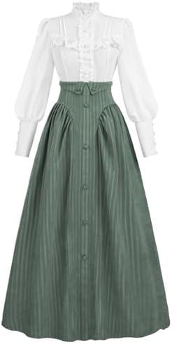 NSPSTT Victorian Edwardian Dress for Women 1800s Dress for Women Renaissance Costume Blouse Skirt 2PC Outfits, Green M