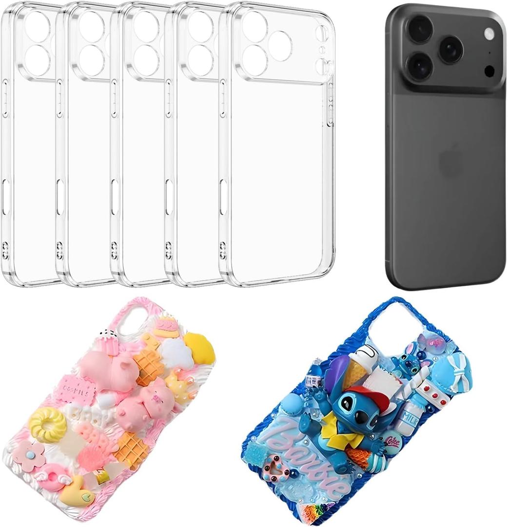 stino 5 Pack Phone Junk Case for iPhone 13 14 15 16, DIY Decorative Clear Crystal Transparent Cases for Custom Design (for iPhone 17 Pro Max)