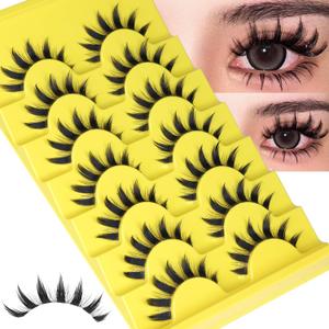Manga Lashes Natural Eyelashes Spiky False Eyelashes Invisible Band 3D Cat Eye Lashes Wispy Fake Lashes Cosplay Anime Lashes 7 Pairs Pack Asian Doll Lashes Clear Band by YDAGKH