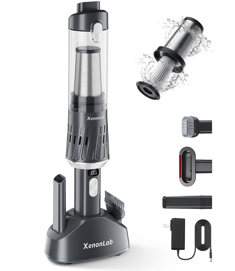 XenonLab Cordless Handheld Vacuum – Powerful Suction Car Vacuum Cleaner, Lightweight & Portable, Rechargeable Hand Vac with HEPA Filter and One-Touch Dustbin Empty (Ivory)