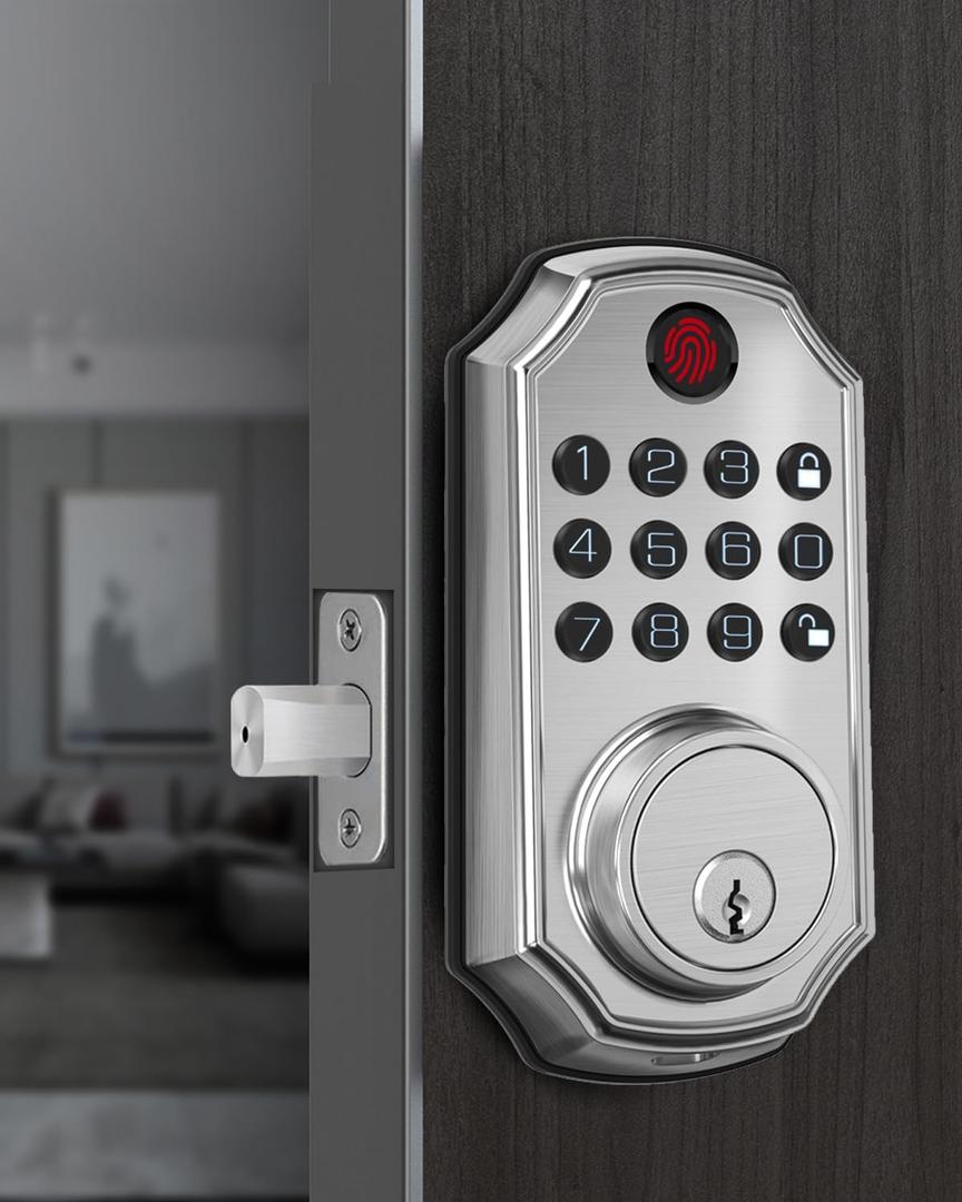 ZSZ Smart Locks for Front Door, Keyless Entry Door Lock with Fingerprint, Keypad & Code Unlock, No App/Internet Needed, Auto Lock, Function Setting with Voice, Install in 90 Seconds, Low-Battery Alert (Medium size, Sliver)
