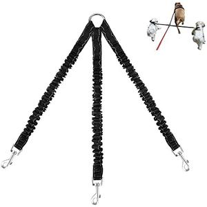 3 Way Dog Leash Coupler Heavy Duty No Pull Multiple Double Tangle Free Trio Nylon Bungee Cord Stretchy Sturdy Pups Lead for Small Medium Dogs Training Walking Doggy Puppy